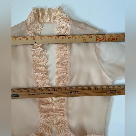 Vintage handmade sleeve lace ruffle detail mesh top bohemia, Victorian - Picture 5 of 12